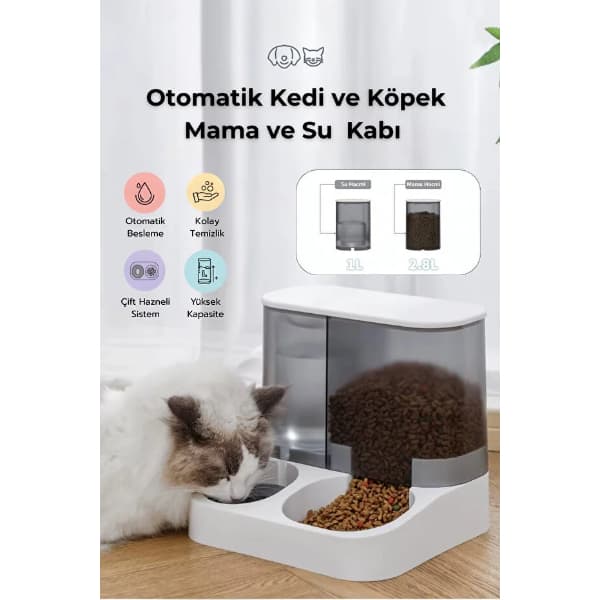 2'si 1 Arada Otomatik Kedi Mama ve Su Kabı