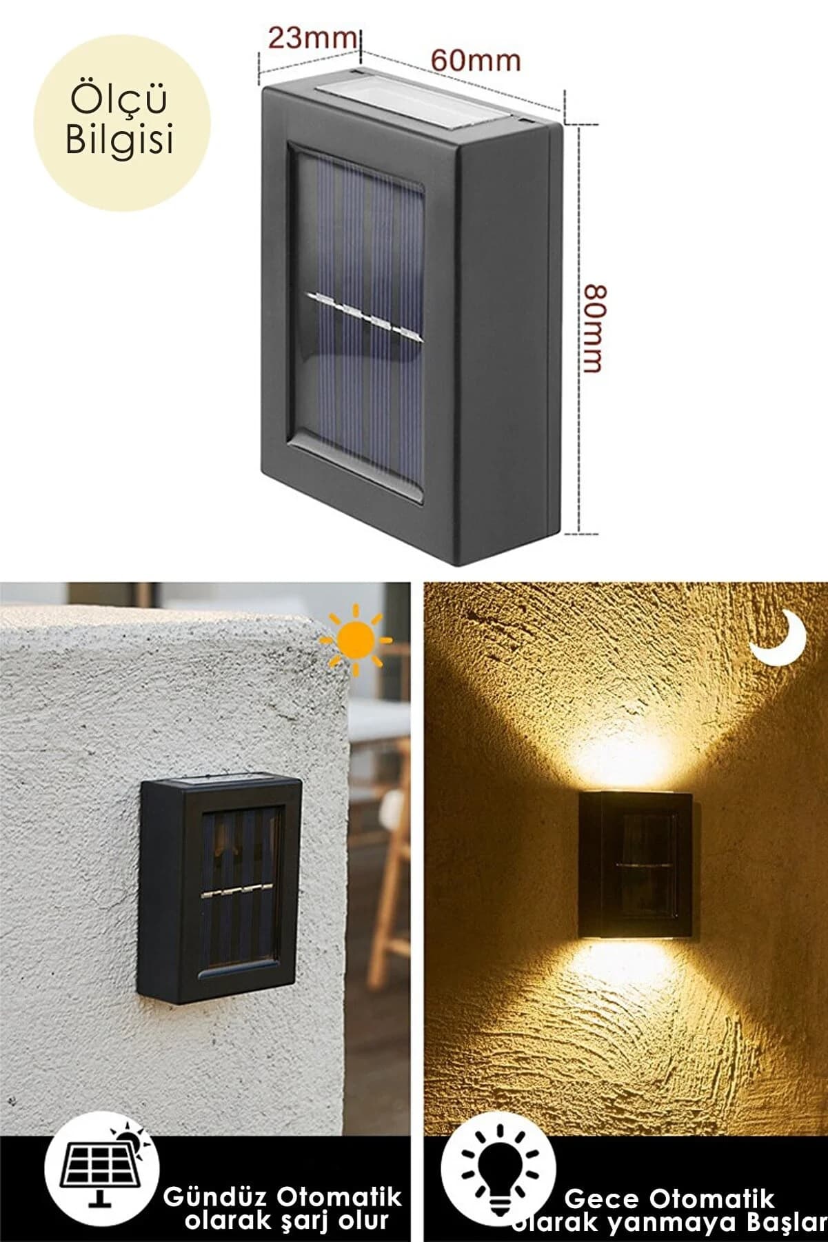 Solar Aplik Çift Taraflı Lamba