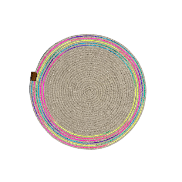 DecoHandy 39cm Neon Renkli Şeritli Jüt Örme Supla Amerikan Servis