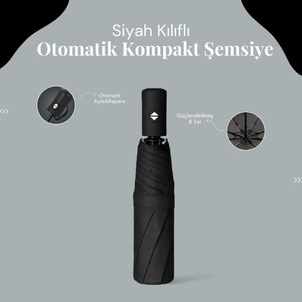 Siyah Kılıflı Otomatik Kompakt Şemsiye