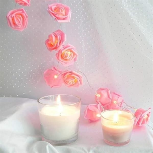 Yapay Gül Tasarımlı Dekoratif Led Işık Pilli (20 Gül)